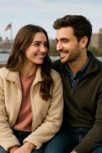 Happy couple in a serious relationship met through a free dating site in the USA