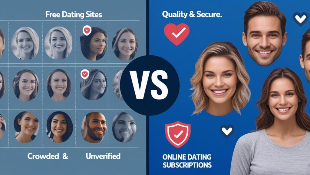 A visual comparison showing the benefits of paid dating subscriptions versus free sites, which can be accessed using, Discount Codes for Online Dating Subscriptions