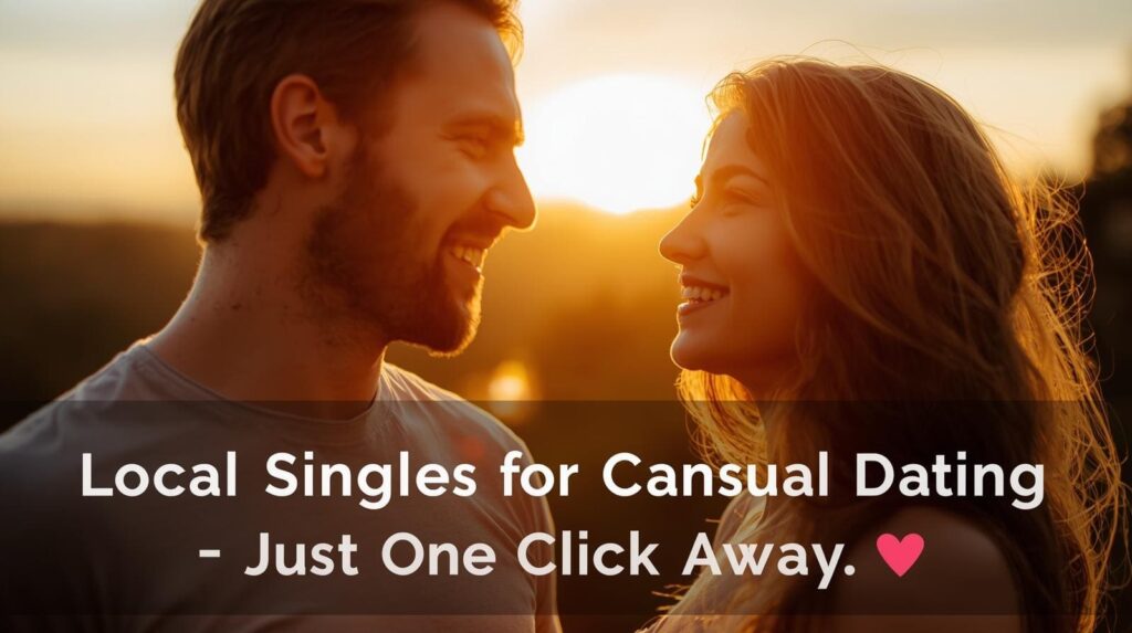 Couple smiling at sunset, highlighting the excitement of connecting with local singles for casual dating online.