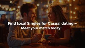 Young couple chatting in a café, representing local singles for casual dating and genuine connections